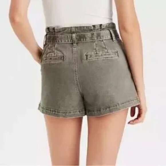 American Eagle Size 4 Washed Khaki Green Paper Bag Highest Rise Mom Shorts - Picture 15 of 15